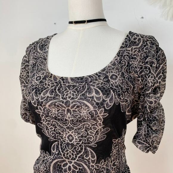 INC Womens Y2K Whimsigoth Black Mesh Top Size XL Grunge Gothic Dark Floral - Picture 2 of 9